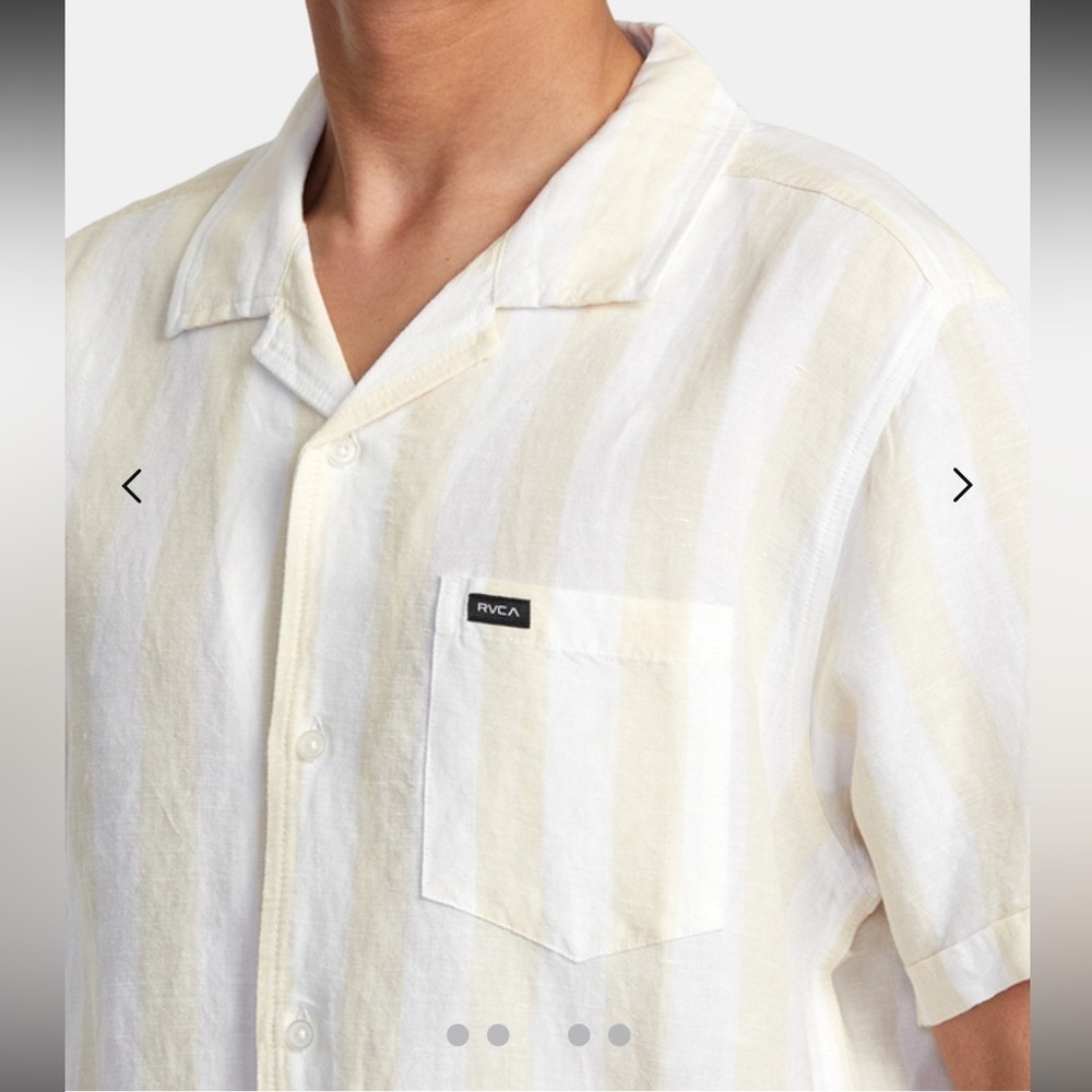 NWT! RVCA Love Stripe - Short Sleeve Pocket Shirt Yellow and White Striped Shirt - Picture 3 of 7